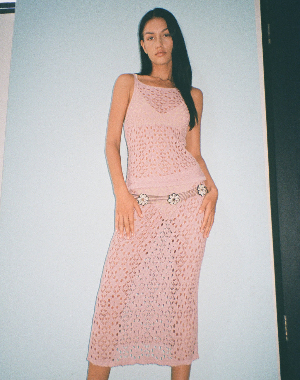 Top Cami en crochet Limu, rose poussiéreux