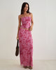 Image de la jupe longue Alfreda en pochoir fleuri rose