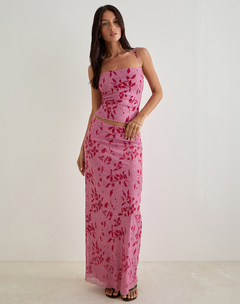Maxi Jupe Stretch Grande Taille XL – Floral Ombre Rayure Multicolore – Lingerie Junkie