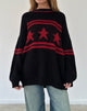 Image of Lulees Oversized Jumper in Black with Red Star and Stripes (Pull surdimensionné en noir avec étoile et rayures rouges)