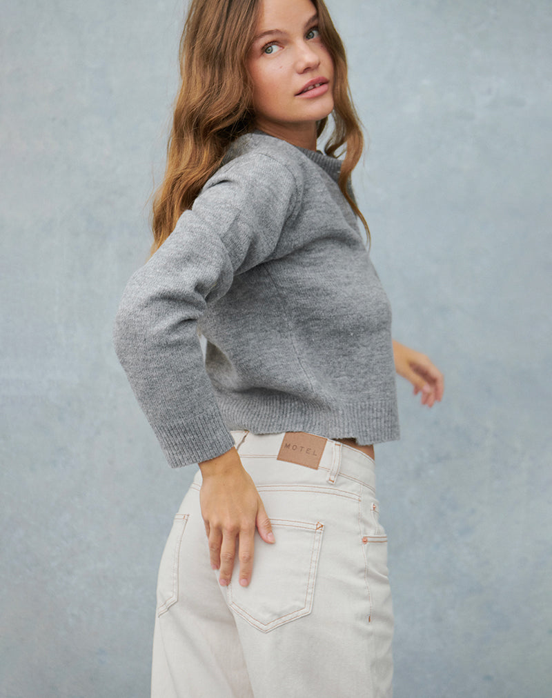 Jean parallèle taille basse, blanc cassé