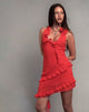 Image of Margaret Ruffle Mini Dress in Red Chiffon with Rosette