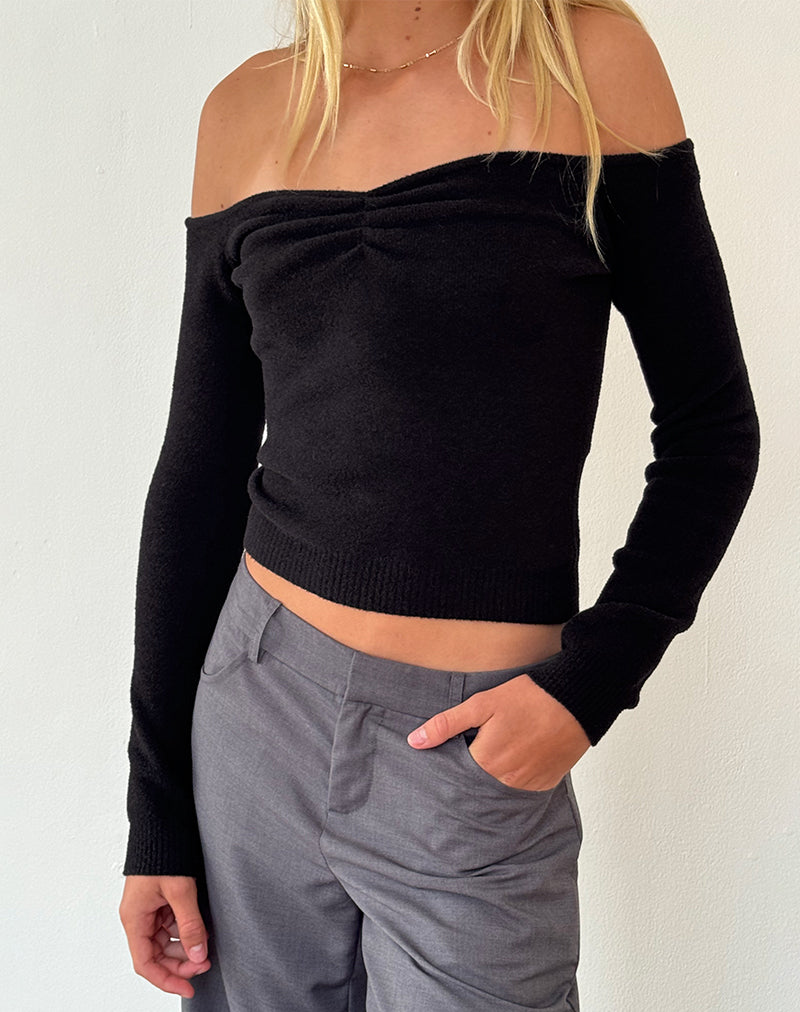 Pull Makena Bardot, noir brossé