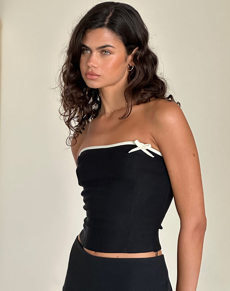 Top bandeau Matuha noir avec nœud ivoire