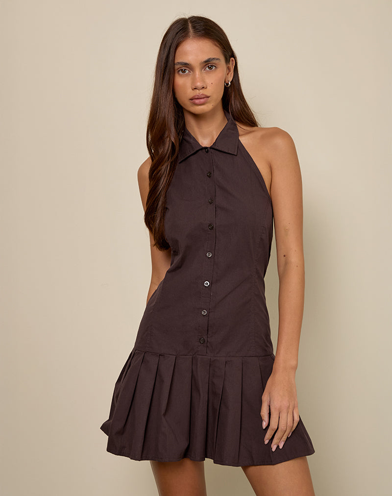 Image of Mikena Collared Dress in Deep Mahogany
