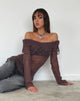 Image de Milena Distress Knit Long Sleeve Bardot Top in Maroon