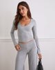 Image de Myoga Studded Scoop Long Sleeve Top in Grey Marl