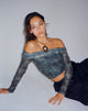 IMAGE DE Nagini Long Sleeve bardot Top in Blue Paisley