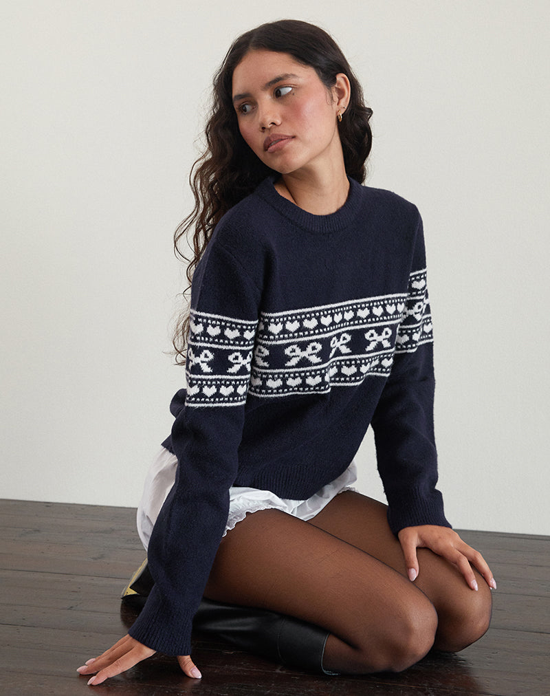 Pull Namirta en maille peacoat avec nœud Fairisle