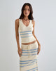 Image of Natcha Vest Top in Cream with Blue and Grey Stripes