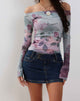 Image de Neira Long Sleeve Mesh Bardot Top in Abstract Scrapbook