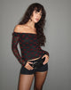 Image de Nihal Frill Bardot Top in Lips Flock Black