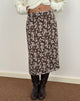 Image de Nimas Midi Skirt in Brown and Pink Polka Flower Chiffon
