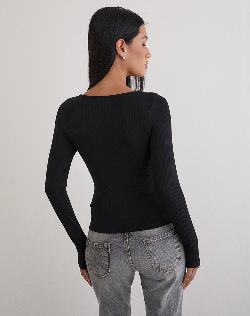 Image de Nique Long Sleeve Top in Thick Rib Black