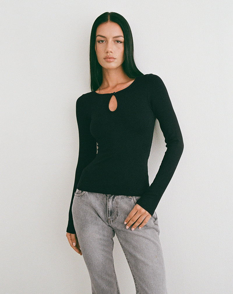 Image de Nique Long Sleeve Top in Thick Rib Black