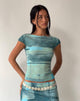 Image de MOTEL X JACQUIE Top Nova en maille vert et bleu Pinceau abstrait