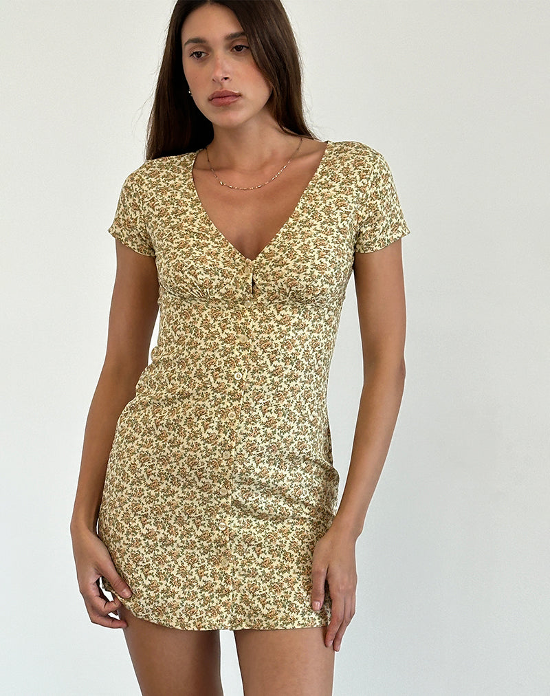 Omoni Dress in Washed Ditsy Yellow (Robe Omoni en jaune délavé)