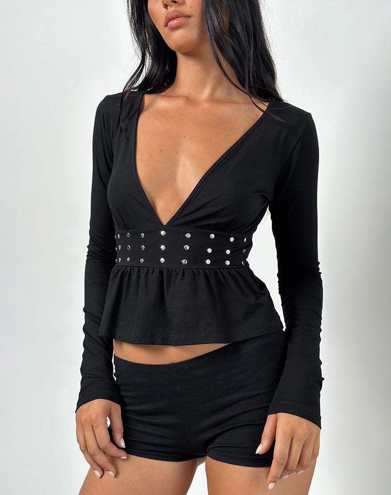 Top Ophay en jersey noir avec clous