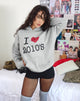 Image du sweat à capuche surdimensionné en gris marron avec imprimé I Love 2010's