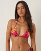 Image de Pami Bikini Top in Sketch Hibiscus Burgundy with Contrast Ties