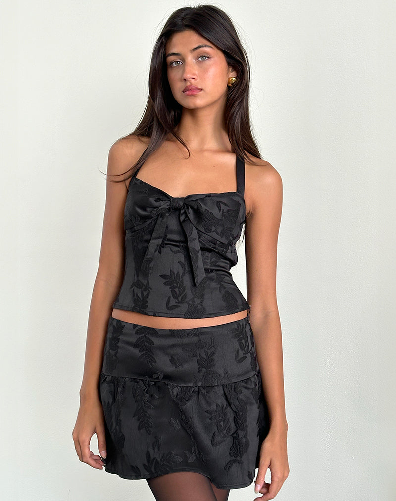 Minijupe Raffita en jacquard de satin noir