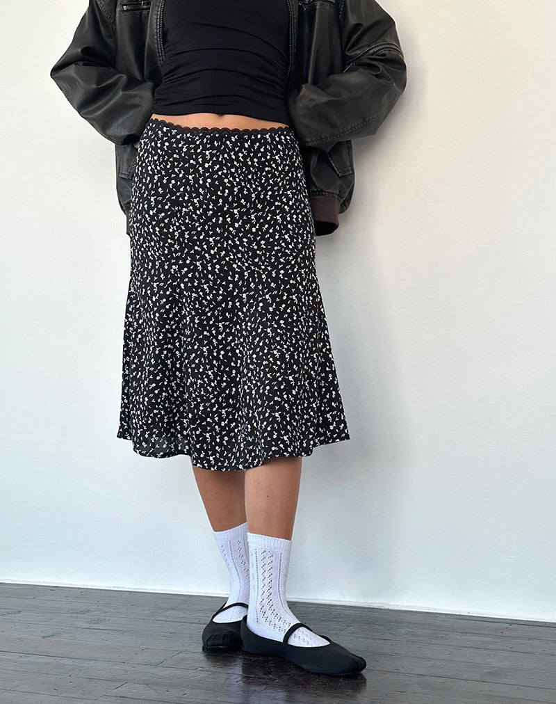 Jupe midi Rahyu, noir Ditsy Romance