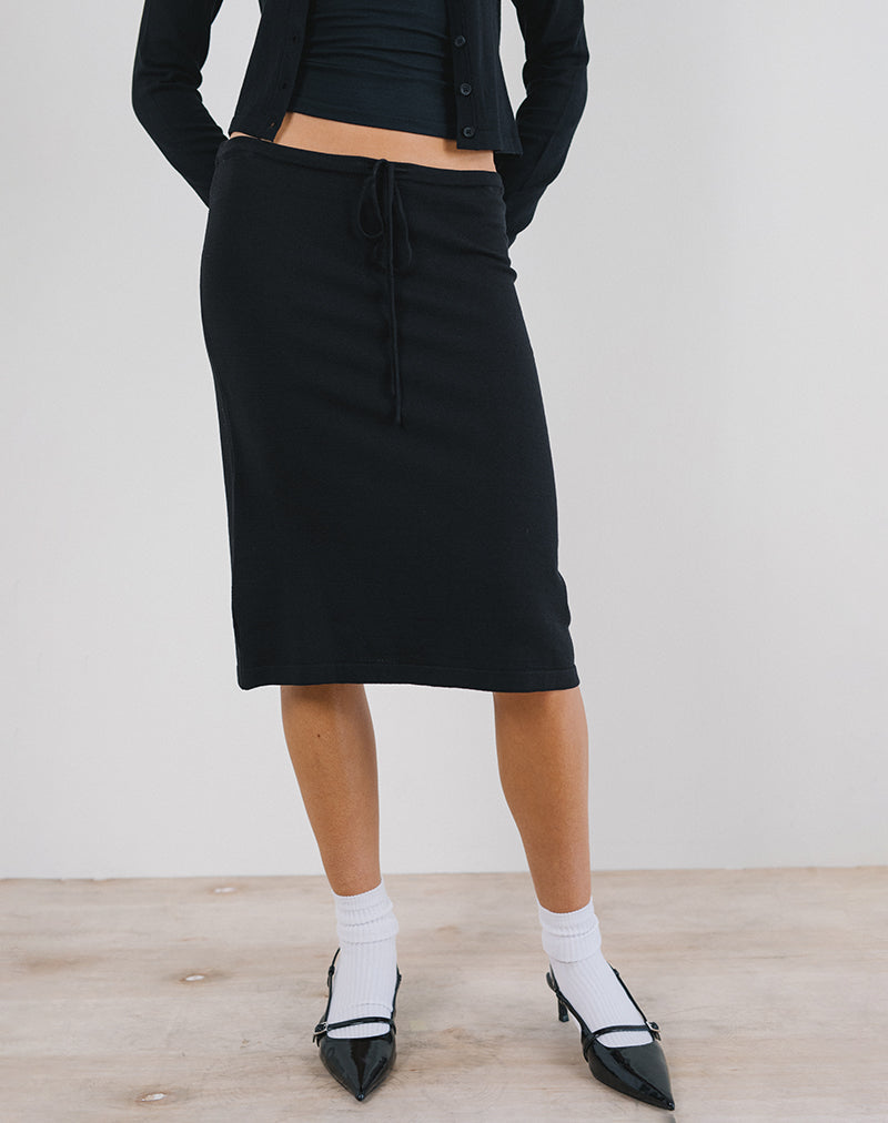 Jupe midi Rella en tricot plat noir