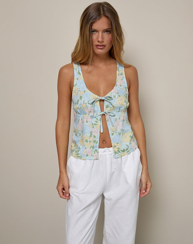 Image of Rodite Tie Front Top in Washed Out Pastel Floral
