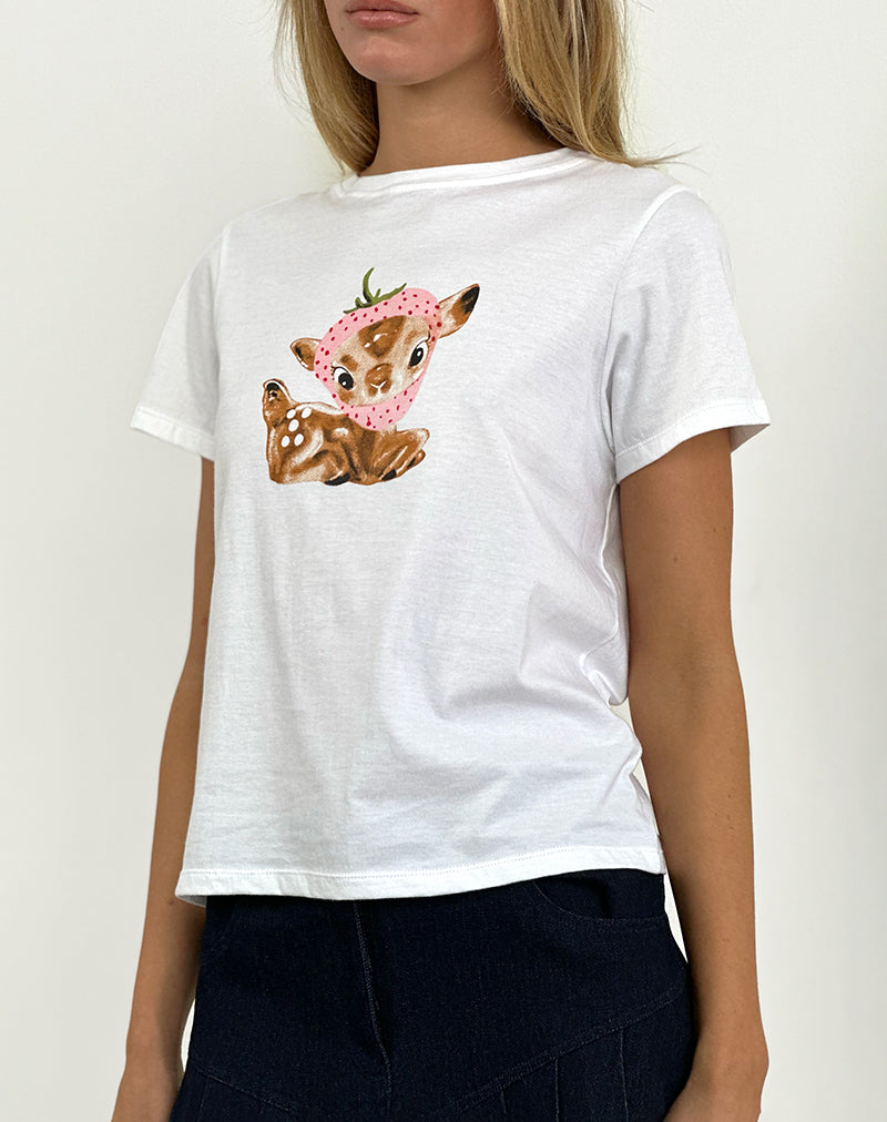 Tee-shirt Saki en blanc avec imprimé bébé cerf