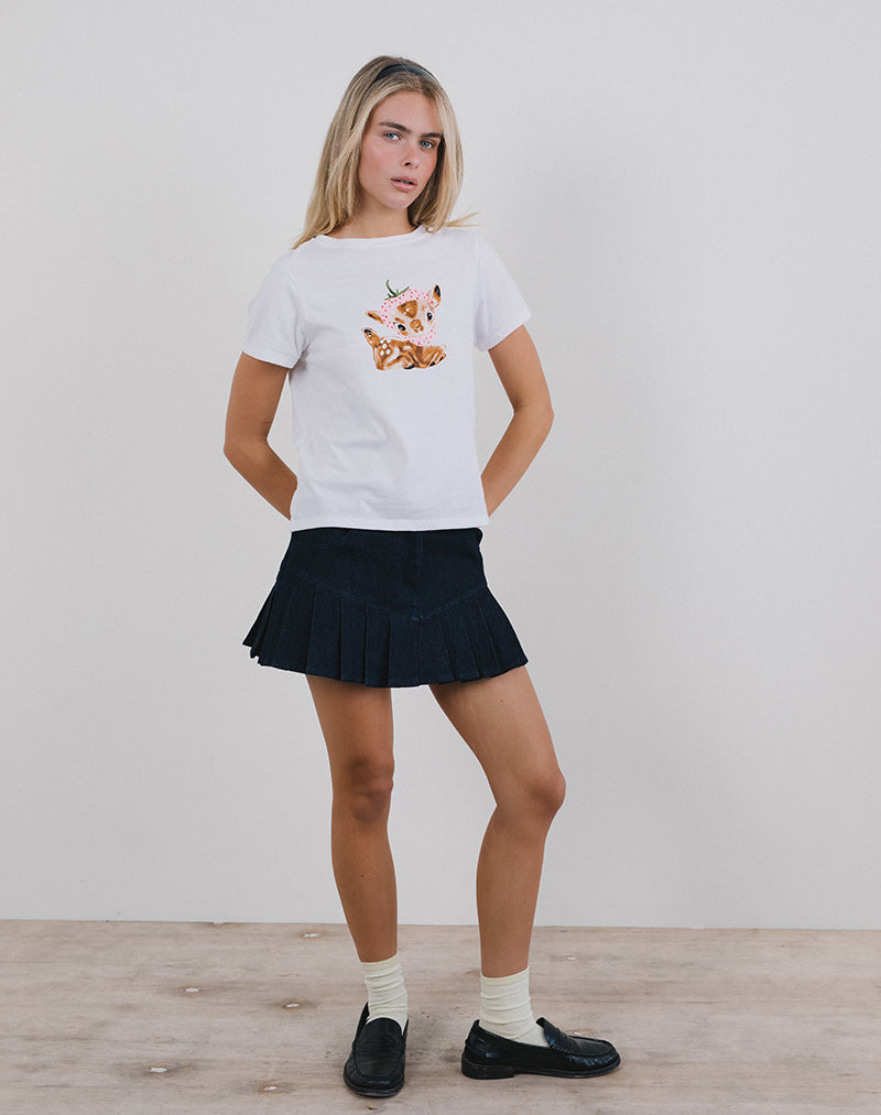 Tee-shirt Saki en blanc avec imprimé bébé cerf