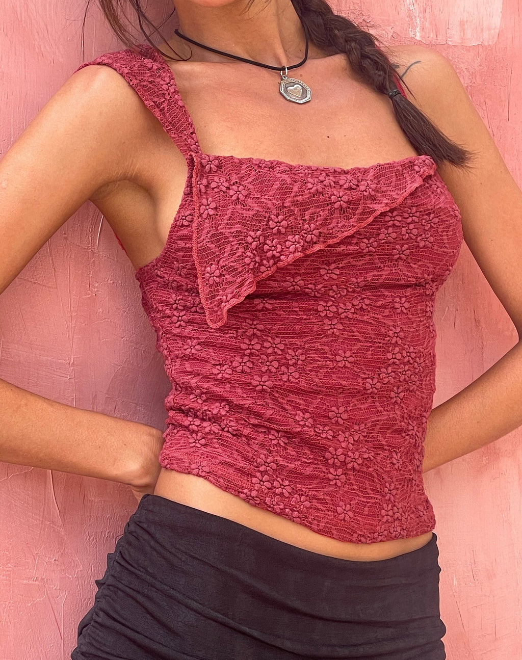 Sambu - Top cami en dentelle - Rouge