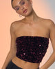 image de Shae Bandeau Top in Mini Sequin Burgundy
