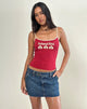 Image of Solani Top in Adrenaline Red with Stone Binding and Island Girl Graphic