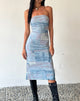 Image de MOTEL X JACQUIE Suki Bandeau Midi Dress in Mesh Abstract Paint Brush Blue