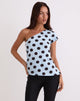 Image de Tokiwa - T-shirt à épaules asymétriques en gros bleu polka marron