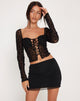 Image de Tura Long Sleeve Crop Top in Flock Mesh Black