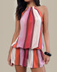 Image of Veloria Halterneck Mini Dress in Pink Chiffon Painted Stripe