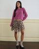 Image de Veny Mini jupe en mousseline de soie marron et rose à pois
