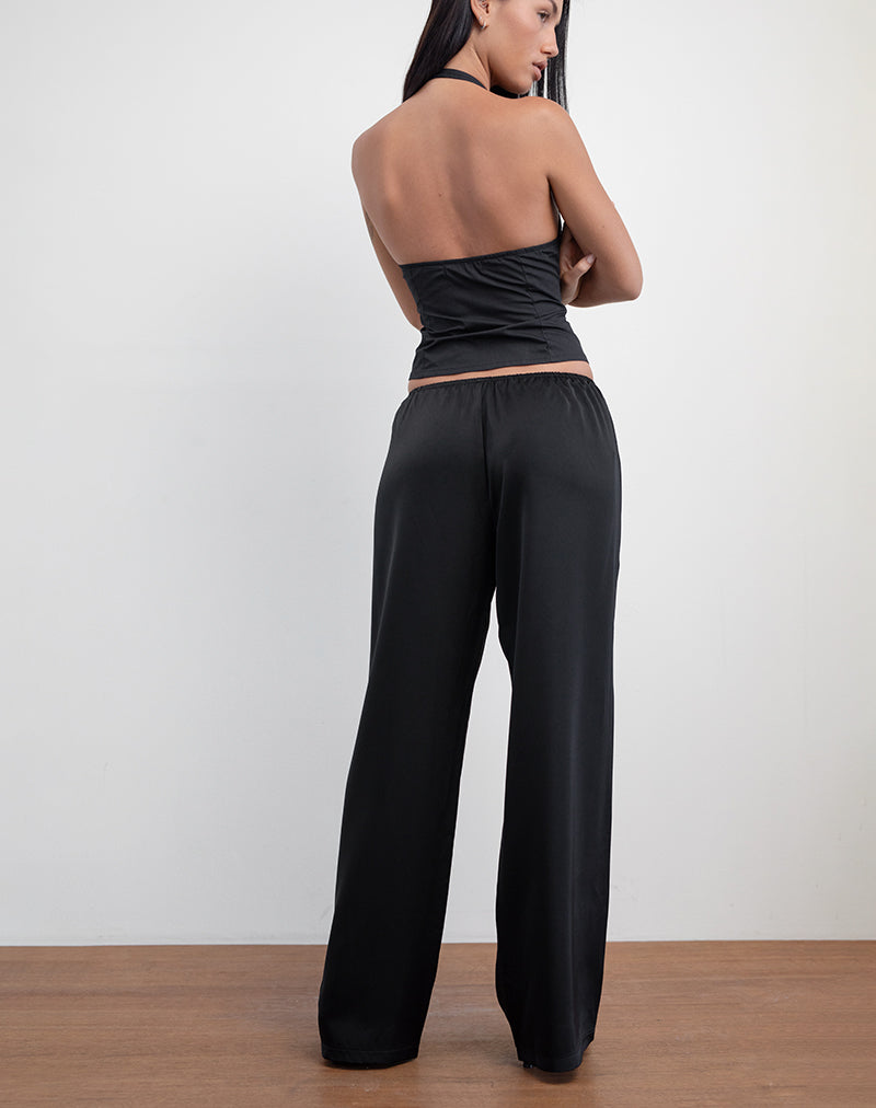 Pantalon Waski à jambes larges en satin noir
