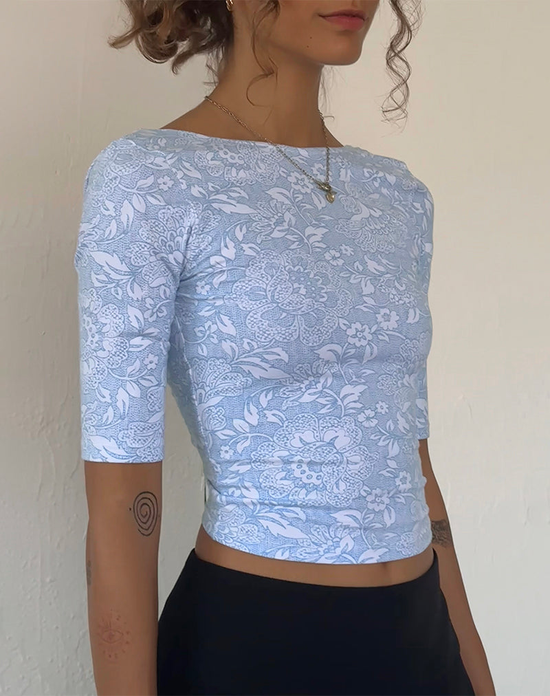 Top Xiwani en lycra blanc imprimé orné