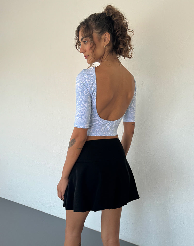 Top Xiwani en lycra blanc imprimé orné