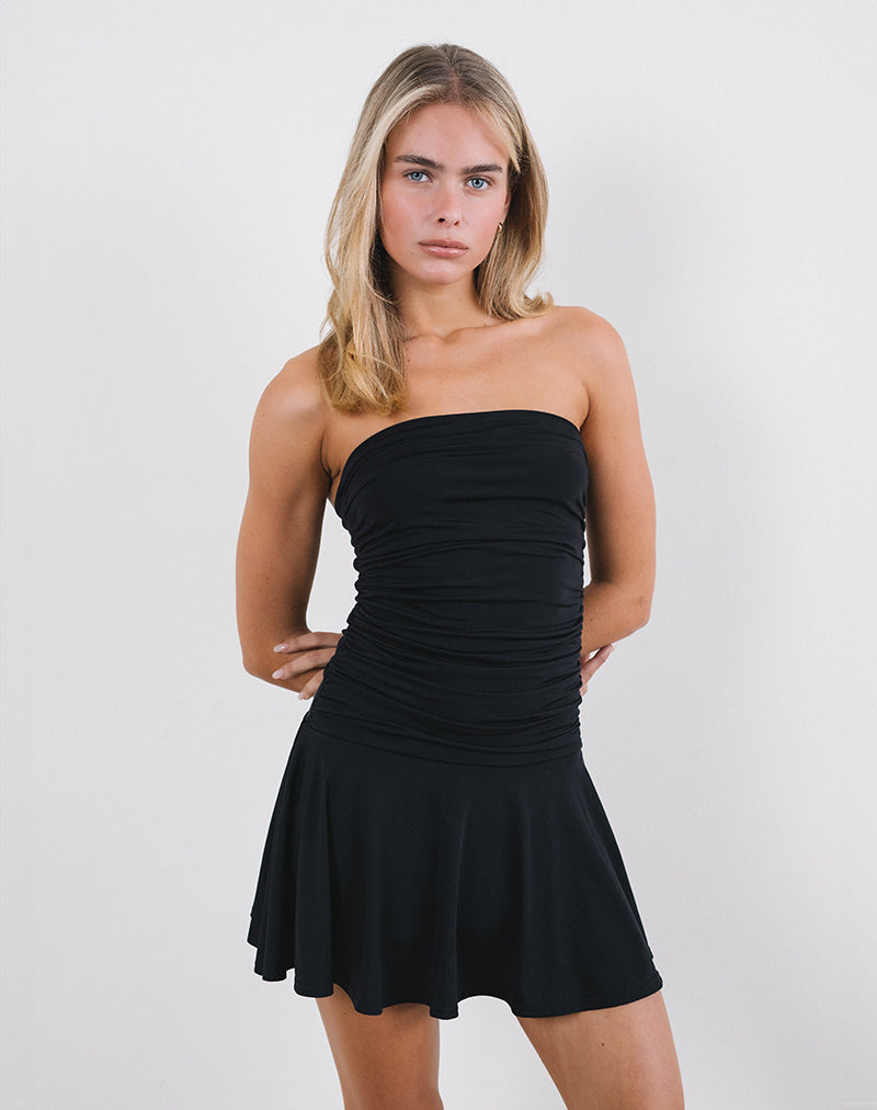 Mini robe bandeau Yasmin en noir fluide