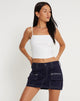 Image de la jupe Betsy MIni en bleu marine avec des surpiqûres blanches