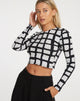 image de Bonnie Crop Top in Mono Painted Check Black