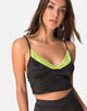 Image de Dyrilla Top en satin noir avec dentelle citron vert