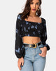 Image de Elina Top en satin noir Mono Flower