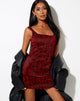 Image de Exily Mini Robe en Brocart Fleuri Noir et Rouge