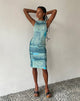 Image de MOTEL X JACQUIE Indie Midi Dress in Mesh Green and Blue Abstract Paint Brush