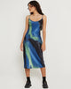 Image de la robe midi Juvina en satin aquarelle marine