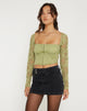 image de Khafila Long Sleeve Corset Top in Lace Green